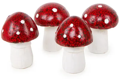Productafbeelding van Set van 4 keramische paddenstoelbeeldjes, rood/wit
