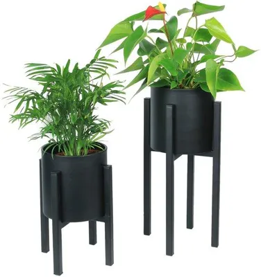 Immagine prodotto di Portafiori in metallo nero - Set di 2 vasi da fiori con stelo e vaso di coltivazione, H 23 e 33 / L 12 cm, adatti come portafiori per interni ed esterni, vasi da fiori o fioriere per erbe aromatiche