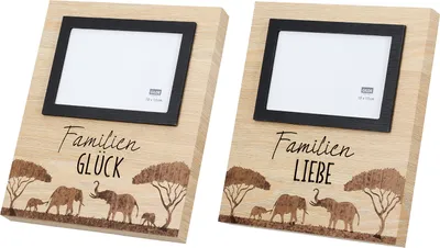 Produktbild von Gilde Fotorahmen (LED), rechteckig, "Savanne", Elefantenmotiv, Schriftzug, MDF, braun, L. 2.5 cm, B. 21.5 cm, H. 25 cm 57453 4063387574539 2 Stück (2-fach sortiert)