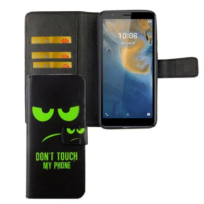 Zdjęcie produktu dla Etui na telefon komórkowy ZTE Blade A31 z klapką i kieszenią na kartę, kolor: Dont Touch My Phone Green
