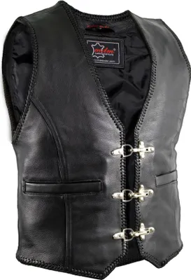 Produktbild von Rockerweste mit Schnallen Bikerweste Lederweste Clubweste Chopperweste Rindleder(L)