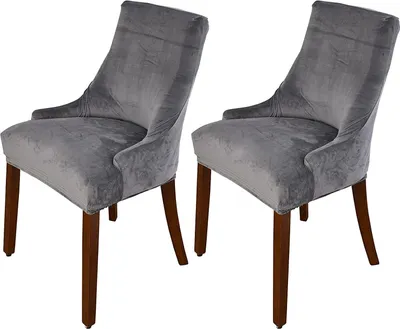 Obrázek produktu pro Topchances Armless Wing Chair Cover, Velvet Jídelna židle kryty šikmé židle kryt, Stretch Ultra Soft Accent židle kryty pro jídelnu Hotel Party Banket, tmavě šedá, 1 kus