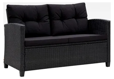 Produktbild von Gartensofa 2-Sitzer mit Kissen, Lounge Sofa für Gartenmöbel, Gartenbank, Rattansofa für Balkon und Terrasse, Schwarz, 124 cm, Poly Rattan