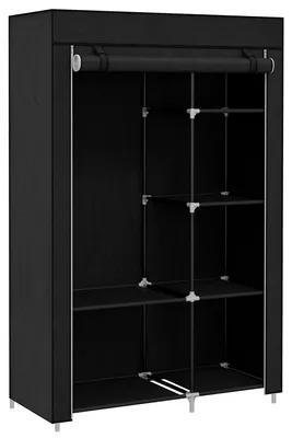 Produktbild von Schrank aus Stoff, Aufbewahrungslösung, 6 Regale, 1 Kleiderstange, Schwarz