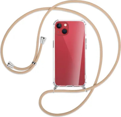 Produktbild von Handykette Backcover-Schutzhülle mit Band (Metall silberfarben) für Apple iPhone 13 - beige