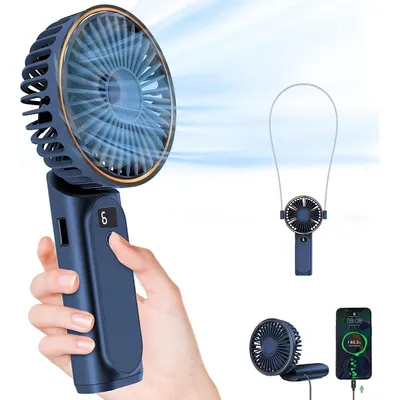 Produktbild von Tragbarer USB Handventilator mit 6 Stufen & Display, faltbar & umhängbar, Mini Tischventilator 5 m Reichweite