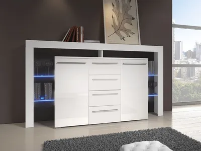 Obrázek produktu pro Kombinovaná komoda s LED osvětlením CLANE 1 - bílá / lesklá bílá