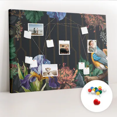 Imagen del producto de Tablero de corcho con chinchetas – Tablero con chinchetas para fotografías y notas – 140x100 cm – 100 chinchetas de colores – Marco de madera natural