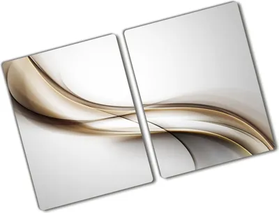 Produktbild von Tulup Glas Herdabdeckplatte - 2x40x52 cm - Glaskeramikkochfeld-Abdeckung Spritzschutz Glasabdeckplatte Kochplattenabdeckung und Schneidebrett - Zweiteilig - Kunst: modern & klassisch - Braune Welle - Beige