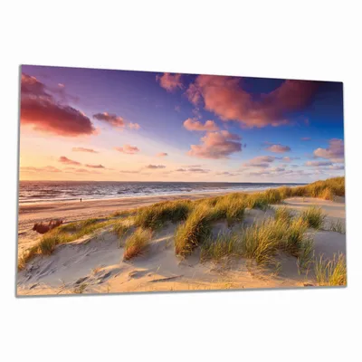 Produktbild von Wallario Herdabdeckplatte aus Glas, Größe 80 x 52 cm 1-teilig, Motiv Abendspaziergang am Strand - Sonnenuntergang über dem Meer