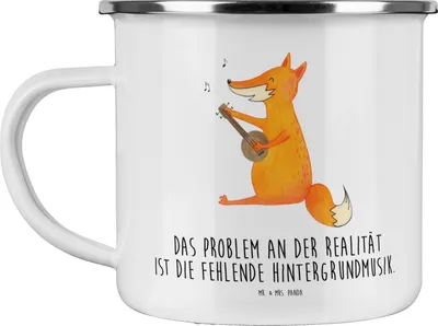 Produktbild von Mr. & Mrs. Panda Motivtasse Fuchs Gitarre - Weiß - Geschenk, becher emaille, Tasse, Musik, emaillebecher, Singen, Füchse, Pott, Teetasse, Teebecher, Optimistisch