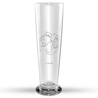 Produktbild von Mr. & Mrs. Panda Bierglas Otter Hände halten - Transparent - Geschenk, Trinkglas, Glasbecher, Seeotter, glücklich, Liebe, Verliebt, Paar, Glasbierglas, Bierbecher