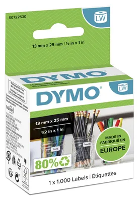 Obrázek produktu pro Víceúčelové štítky DYMO LabelWriter, černé, bílé, 25 mm, 13 mm, papír, krabička, 40 mm