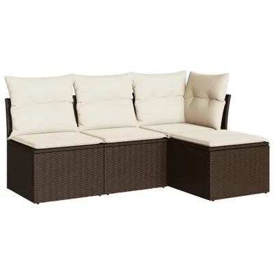 Produktbild von 4-tlg. Garten-Sofagarnitur mit Kissen Braun Poly Rattan