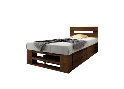 Produktbild von Lermowood Palettenbett M2 120 x 200 cm mit Kopfteil und 2 Bettkästen Palisander Holzbett Massivholzbett Bett aus Paletten Seniorenbett Kinderbett Jugendbett