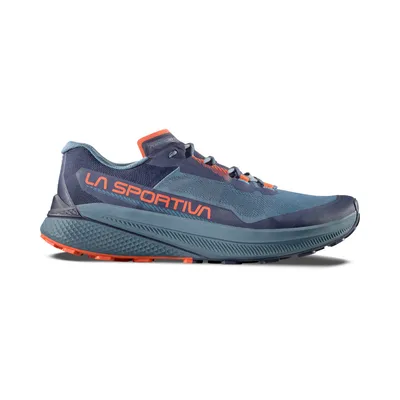 Trailrunning-Schuh Low Cut von La Sportiva in Blau mit orangefarbenen Akzenten.