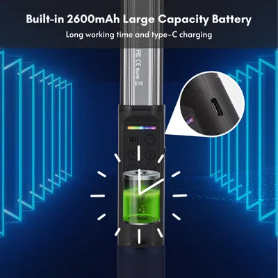 Zdjęcie produktu dla Andoer W150RGB Ręczna lampa LED RGB LED Video Stick 2500K-9000K Z regulacją jasności 20 efektów świetlnych Wbudowany akumulator do vlogów, transmisji na żywo i fotografii produktowej
