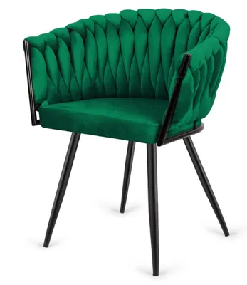 Produktbild von r Samtstuhl mit Steppung & Armlehnen - bequemer Polsterstuhl für Esszimmer, Wohnzimmer oder Büro, glamouröses Design, robuste Metallbeine, verschiedene Farbvarianten (Grün)