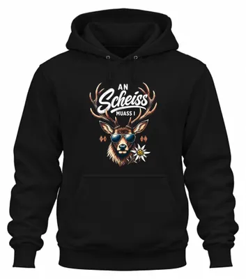 Immagine prodotto di Maglietta da uomo a tema Hirsch, pantaloni in pelle, gonna tradizionale, felpa con cappuccio, colore nero, taglia XXL