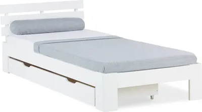 Produktbild von Homestyle4u Holzbett 90x200 mit Schublade Weiß Einzelbett mit Lattenrost Bettkasten Bett Holz Kiefer
