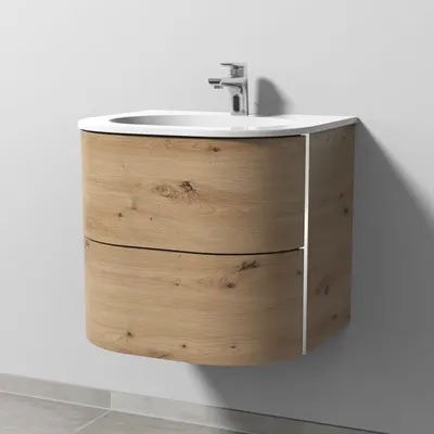 Image de Lavabo en céramique Sanipa 4balance de 60 cm, avec meuble sous-vasque comprenant 2 tiroirs