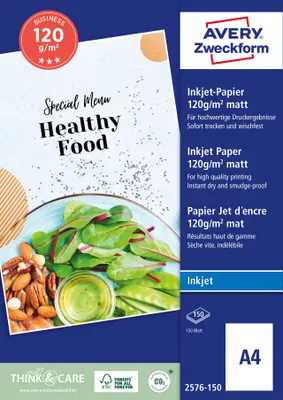 Obrázek produktu pro Avery 2576-150, Inkoustový tisk, A4 (210x297 mm), Matný, 150 listy, 120 g/m², Bílá