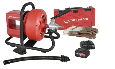 Image de Rothenberger RODRUM VarioClean Akku Trommelmaschine 18 V ( 1000003348 ) + 1x batterie 8,0 Ah + chargeur + spirale Duraflex