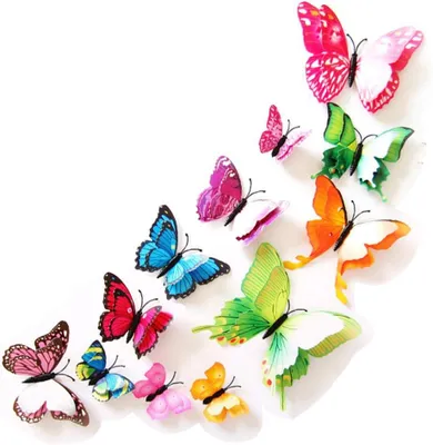 Image de Autocollants muraux en forme de papillons - Lot de 12 - Papillons en 3D - Autocollants muraux adhésifs - Pour chambre de bébé