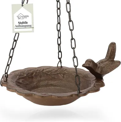 Produktbild von Vogeltasse 39 cm, Gusseisen, für Garten, mit 3 Ketten, frostbeständig