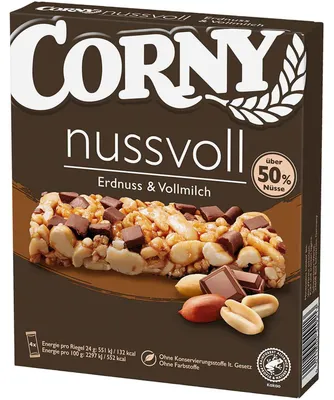 Produktbild von Corny Nussvoll Erdnuss & Vollmilch Müsliriegel, 4x24g (MHD: 14.10.2026)