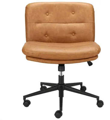 Produktbild von Armloser Bürostuhl mit Rollen – Ergonomischer Drehstuhl mit Kunstleder & breiter Sitzfläche – 360° drehbar – Braun – für Büro, Home Office & Schminktisch
