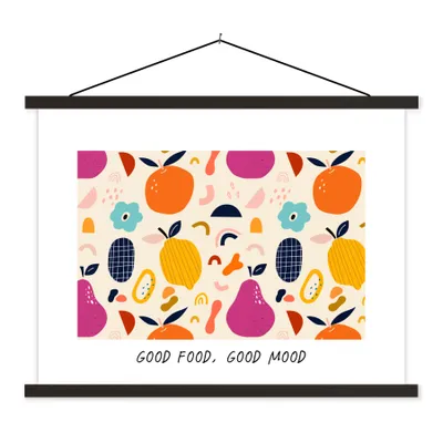 Produktbild von MuchoWow® Textilposter Zitate - Essen - Gutes Essen, gute Laune - Sprichwörter 150x113 cm mit holzfarbenen Rahmen - Poster