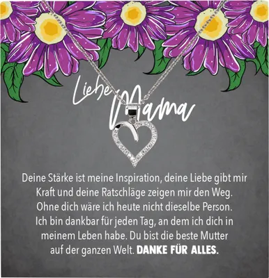 Produktbild von 22Feels Echt Silber Halskette - Liebe Mama Geschenk Geburtstag Muttertag Weihnachten Mutter Schmuck Set für Frauen - Herz Anhänger, Karte