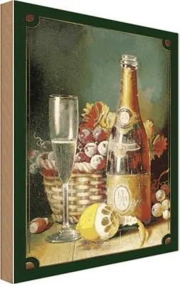 Produktbild von vianmo Holzschild 30x20 cm Kunst Stillleben Sekt Obstkorb Zitrone Essen Trinken