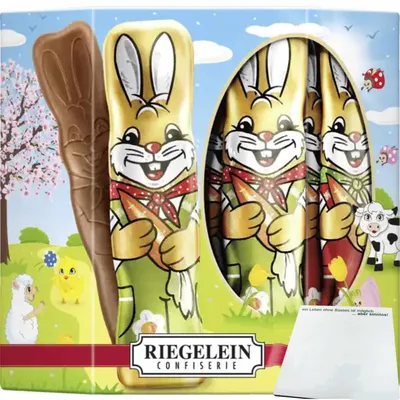 Produktbild von Riegelein Osterhasen aus feiner Vollmilchschokolade (125g Packung) + usy Block