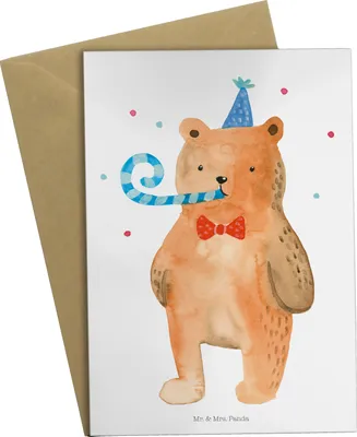 Produktbild von Mr. & Mrs. Panda Glückwunschkarte Bär Geburtstag - Weiß - Geschenk, glückwunschkarten, osterkarten, osterkarte, weihnachtskarten, Glückwunsch, einladungskarten, Teddy