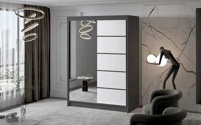 Obrázek produktu pro Dvoudveřová skříň se zrcadlem NICA - šířka 150 cm, černá / bílá