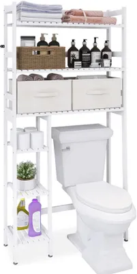 Image de Azomor : support de rangement peu encombrant à installer au-dessus des toilettes, avec six étagères