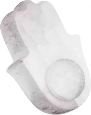 Produktbild von Selenit Teelichthalter 4 x 11 x 7 cm – Hamsa Fatima Hand Kristall Deko