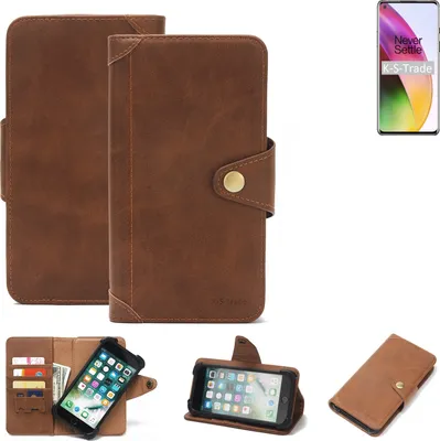 Produktbild von K-S-Trade Handyhülle für OnePlus 8 Schutz Hülle Walletcase Bookstyle Tasche Case Handytasche Wallet Flipcase Cover PolyurethanBraun (1x)