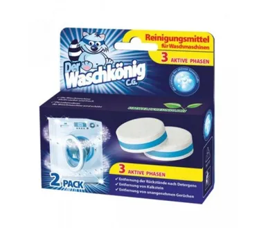 A product box for washing machine cleaning tabs.