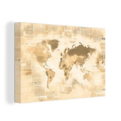 Zdjęcie produktu dla OneMillionCanvasses® - Wydruki na płótnie - 150x100 cm, mapa - vintage - gazeta, grafika ścienna dekoracja ścienna