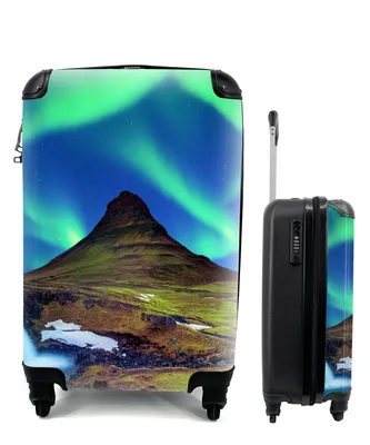 Produktbild von MuchoWow® Koffer Handgepäck Trolley Rollkoffer Kleine Reisekoffer mit 4 Rollen - Nordlicht - Sternenhimmel - Island - Berg - Grün - Wasserfall - See - Cabin Size < 55x40x23 cm & 55x40x20 cm - Fotokoffer - Kabinenkoffer - Boardgepäck - Reise-Box - Reisekoffer - Reisegepäck - Koffer mit Bild - Trolley für Kinder