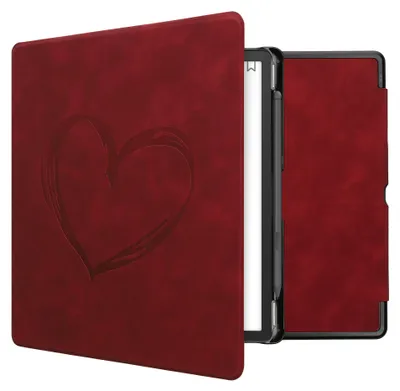 Produktbild von kwmobile Schutzhülle für Amazon Kindle Scribe (2022/2024) Hülle - eReader Case aus Kunstleder mit Auto Sleep Funktion - Herz Brush mit Dunkelrot