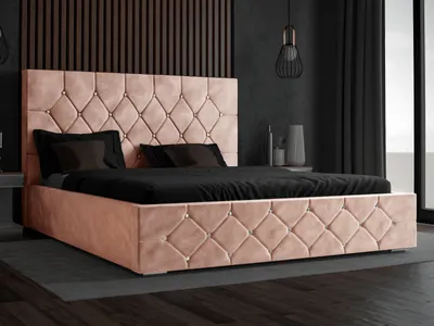 Obrázek produktu pro GRAINGOLD Glamour Čalouněná postel 180x200 cm Rossa - Velurová látka, lamelový rošt, podnož - Manželská postel s krystaly - růžová (Magic Velvet 2244)