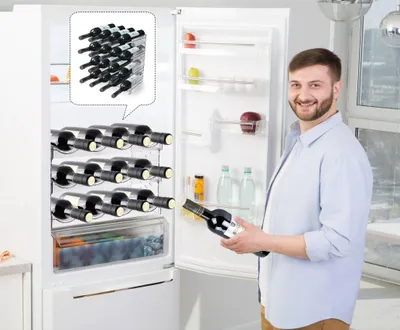 Productafbeelding van Stapelbaar flessenrek, 3 stuks, geschikt voor 12 flessen, organizer voor in de koelkast