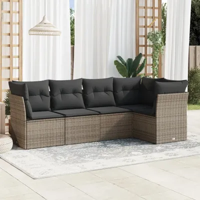 Produktbild von Möbel 5-tlg. Garten-Sofagarnitur mit Kissen Grau Poly Rattan 2024