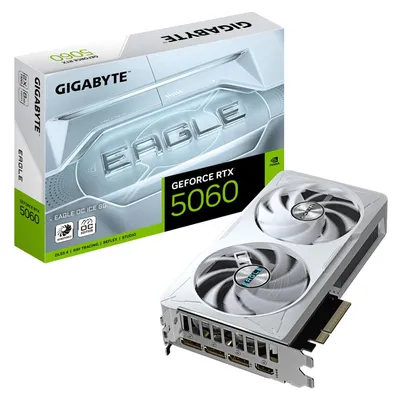Image de GIGABYTE GeForce RTX 5060 EAGLE OC ICE 8G Carte graphique - 8Go GDDR7, 128bit, PCI-E 5.0, 2550 MHz Core Clock, 3 x DisplayPort, 1 x HDMI, GV-N5060EAGLEOC ICE-8GD