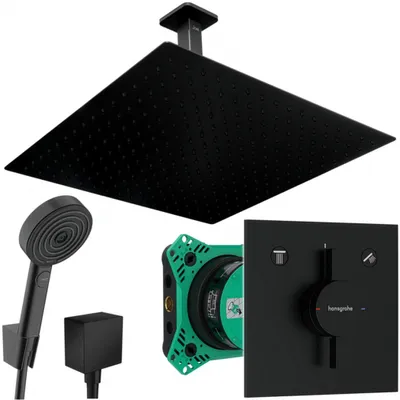 Produktbild von Hansgrohe und Jowi Unterputz Duschsystem Schwarz, mit 360mm Kopfbrause, Duscharmatur DuoTurn E, Deckenanschluss