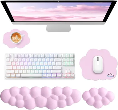 Produktbild von Handgelenkauflage für Tastatur und Maus, 4-in-1 Set, Memory-Schaum, rosa, für Büro